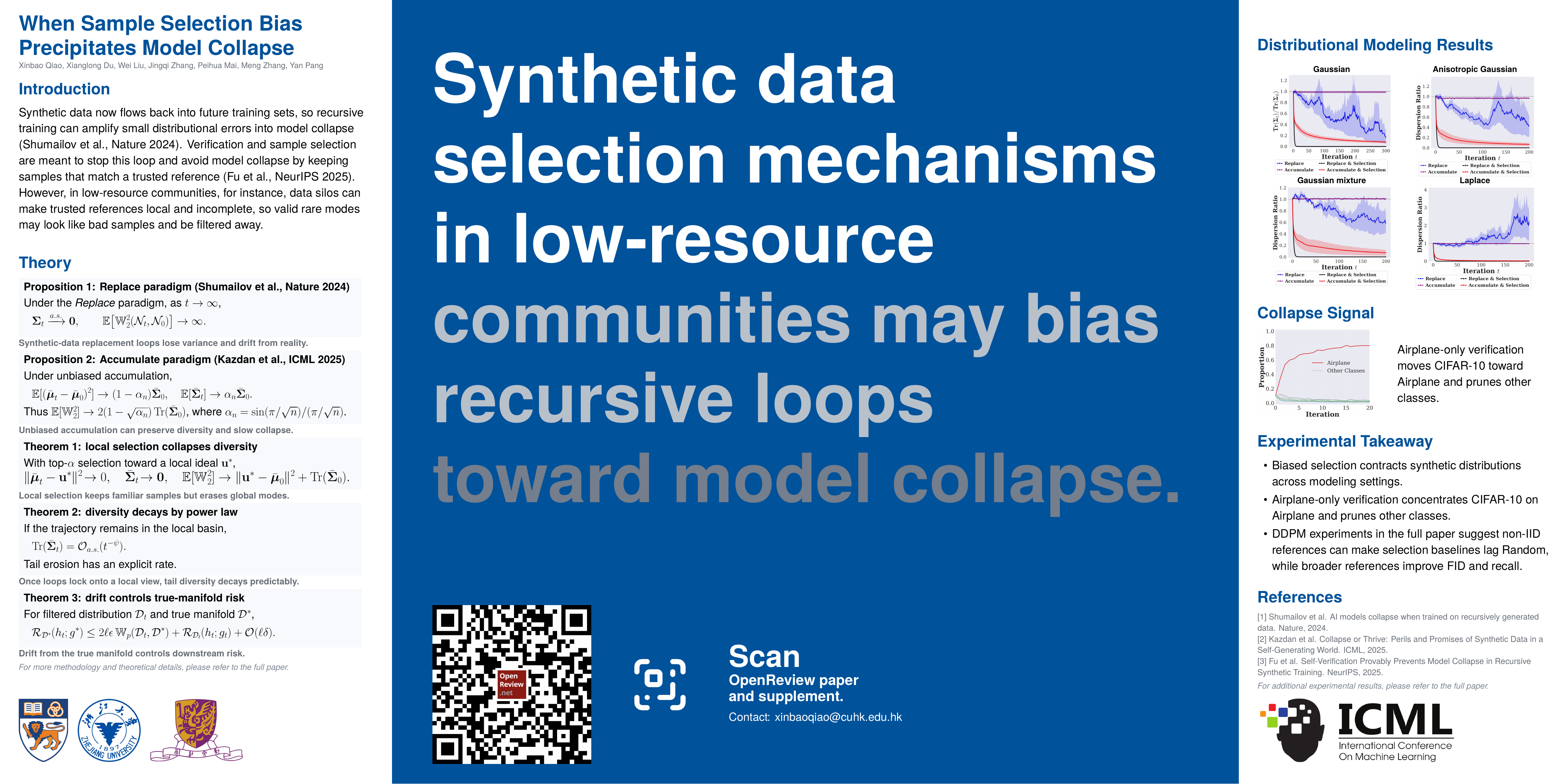 ICML 2026 poster for When Sample Selection Bias Precipitates Model Collapse